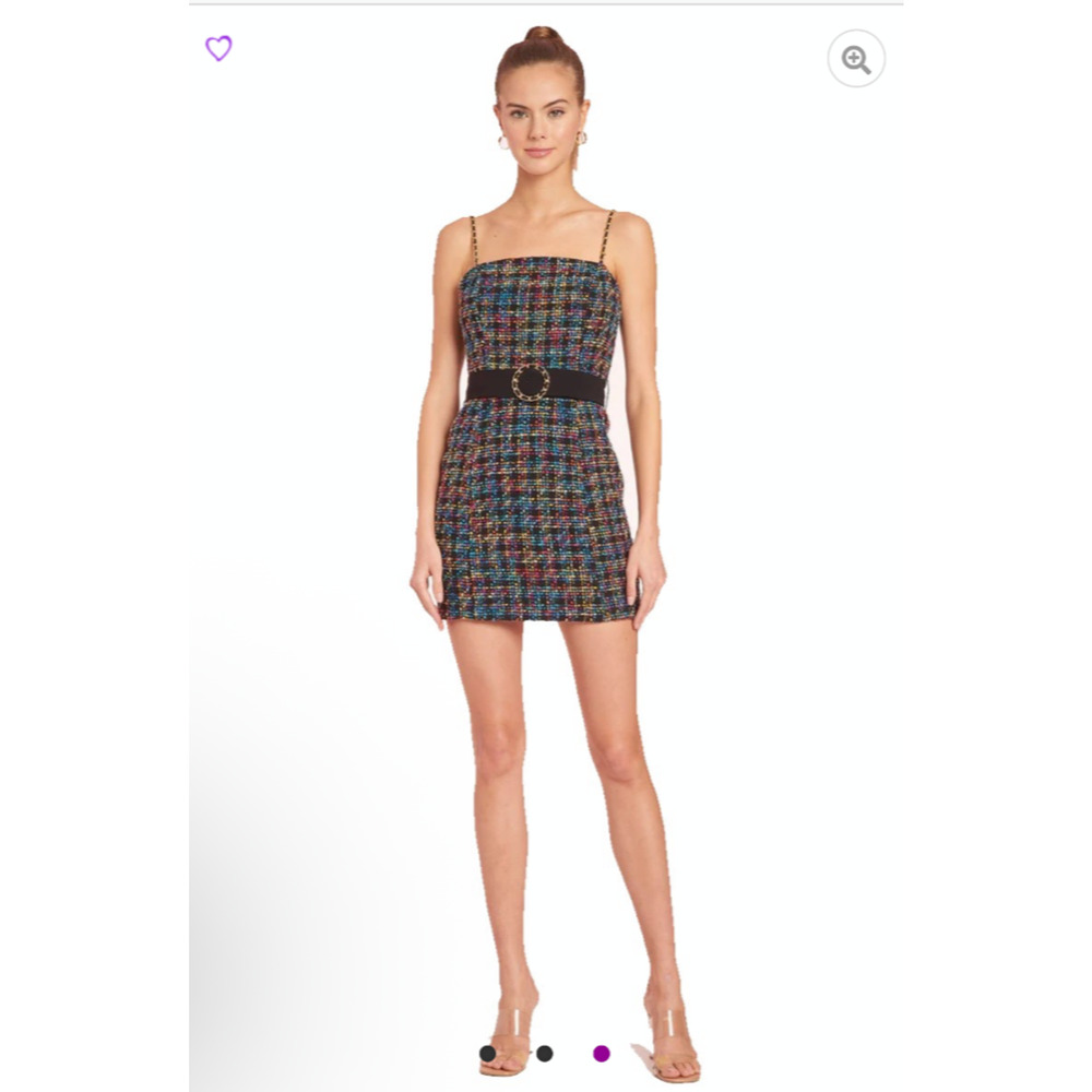 Amanda Uprichard Size M Tweed Belted Hasley Dress Mini Bodycon Multicolor ￼
